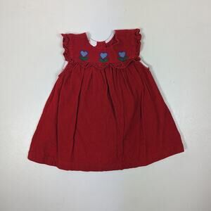 Vintage Dress Girls Size 2T Red Corduroy Applique Tulip Pinafore